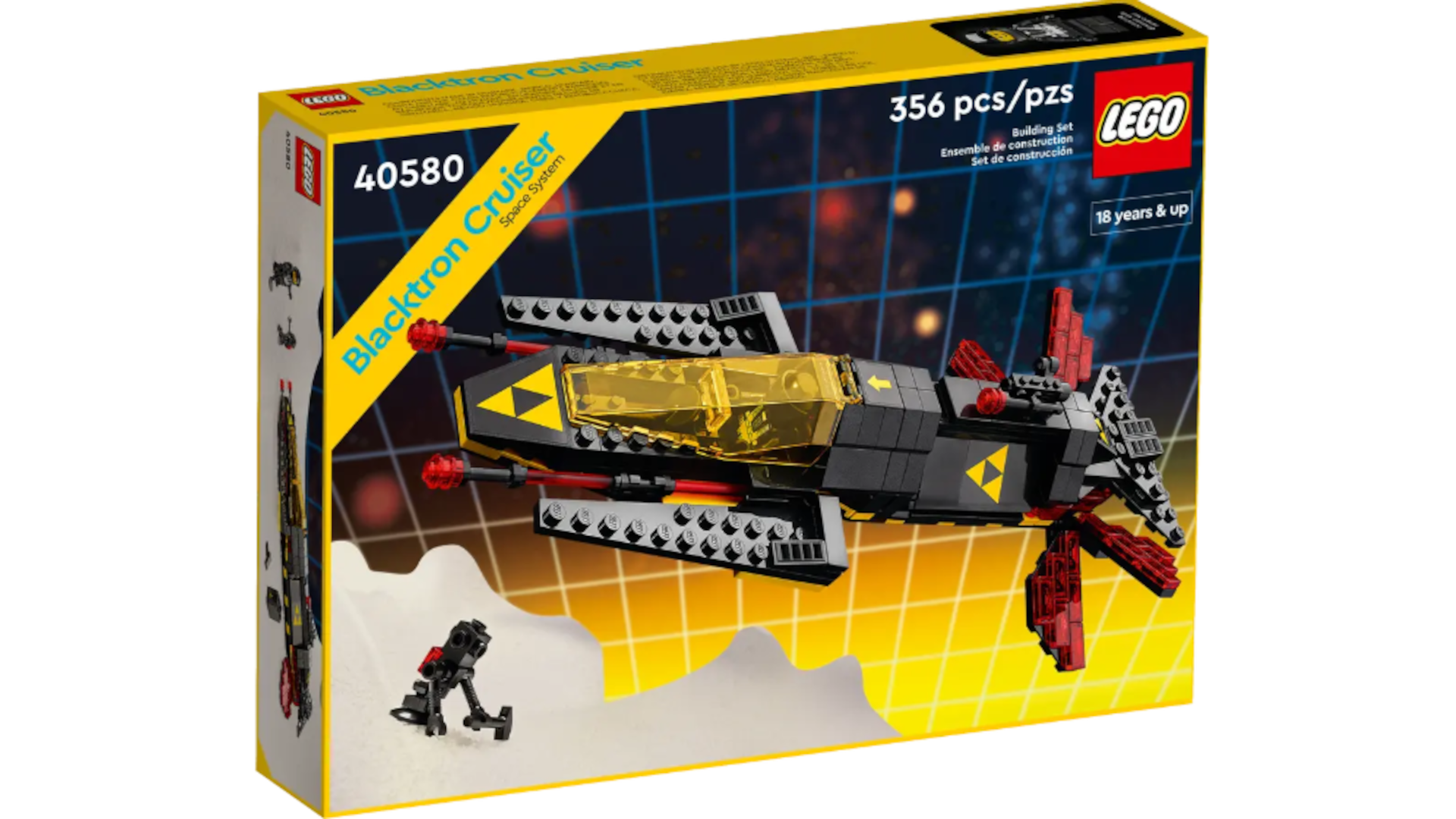 A LEGO box shows the Blacktron Cruiser set.