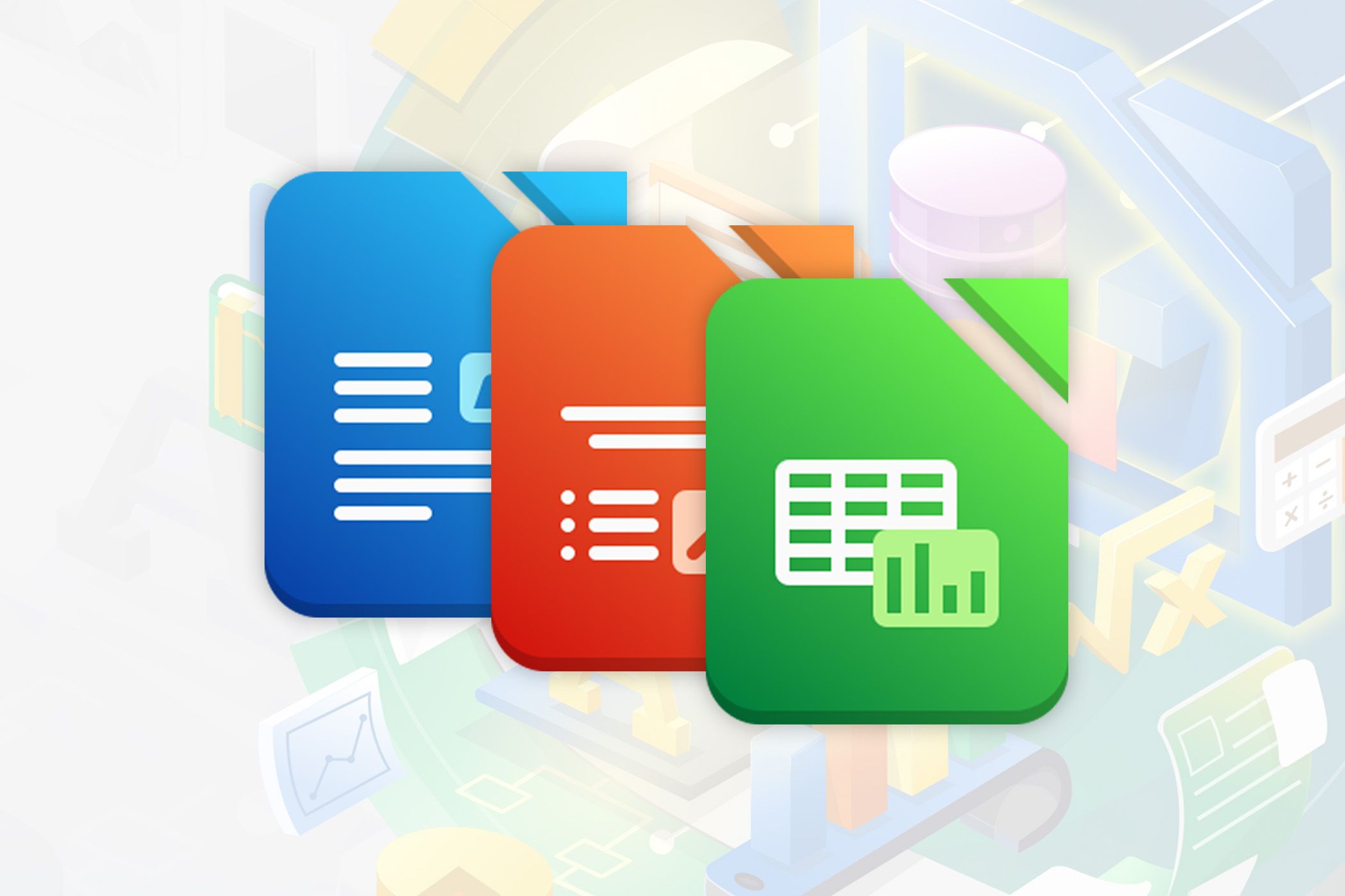 LibreOffice icons for Writer, Calc, and Impress