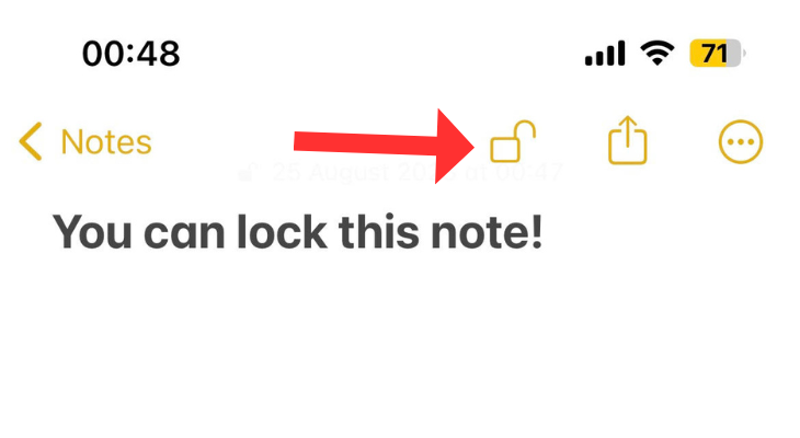 An arrow next to the lock icon in an Apple Notes file