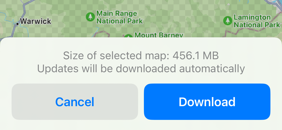 Check size and download offline map