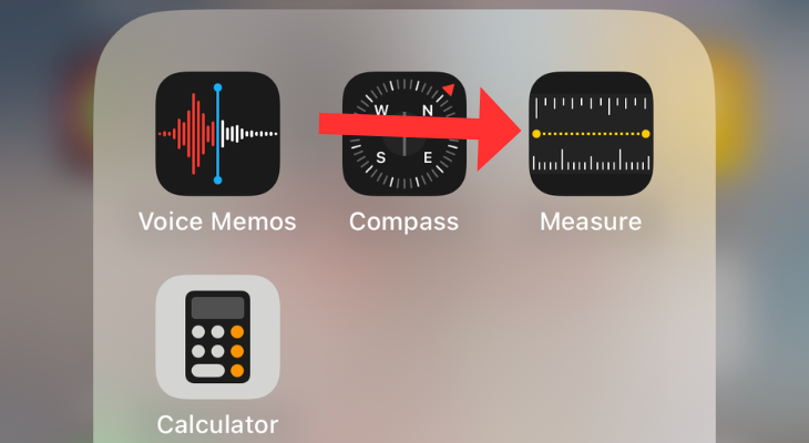 iPhone's folder that contains several apps with an arrow next to Measure
