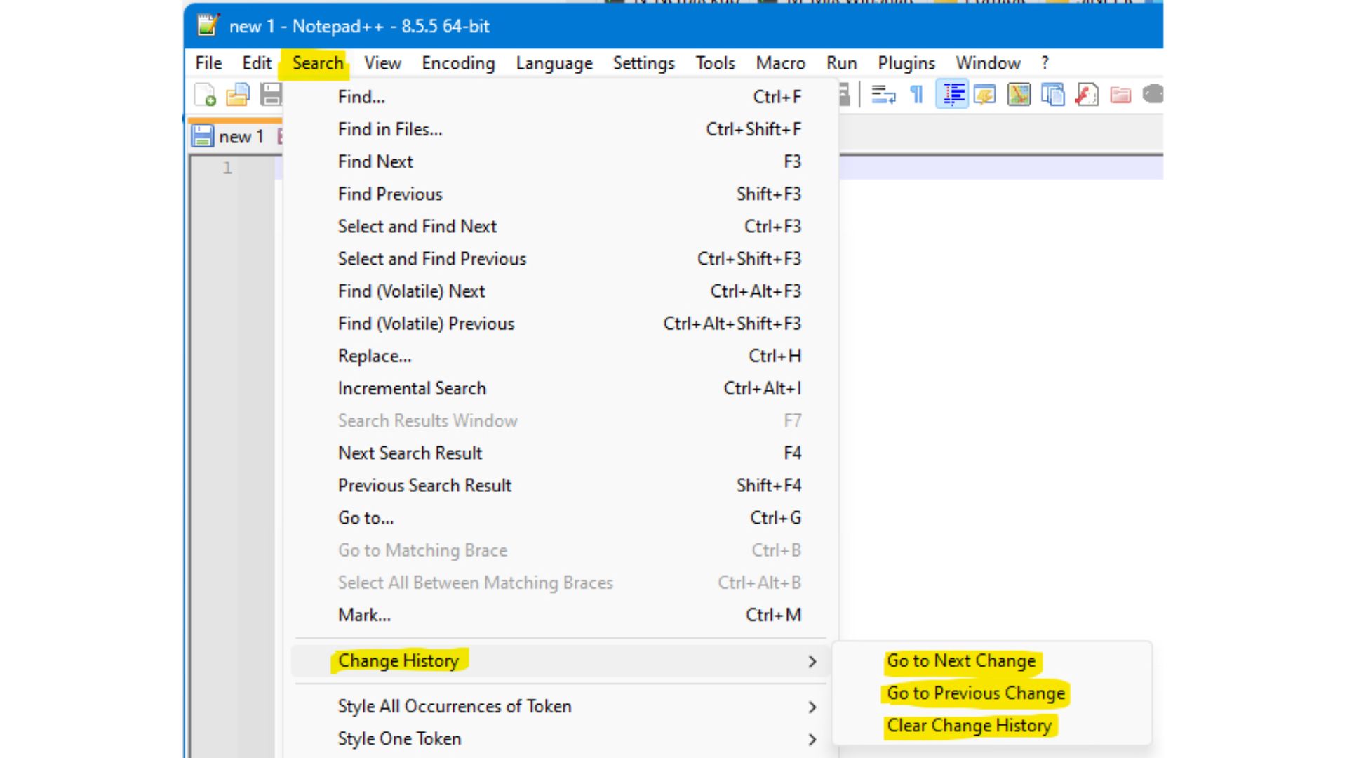 notepad++ change history features.