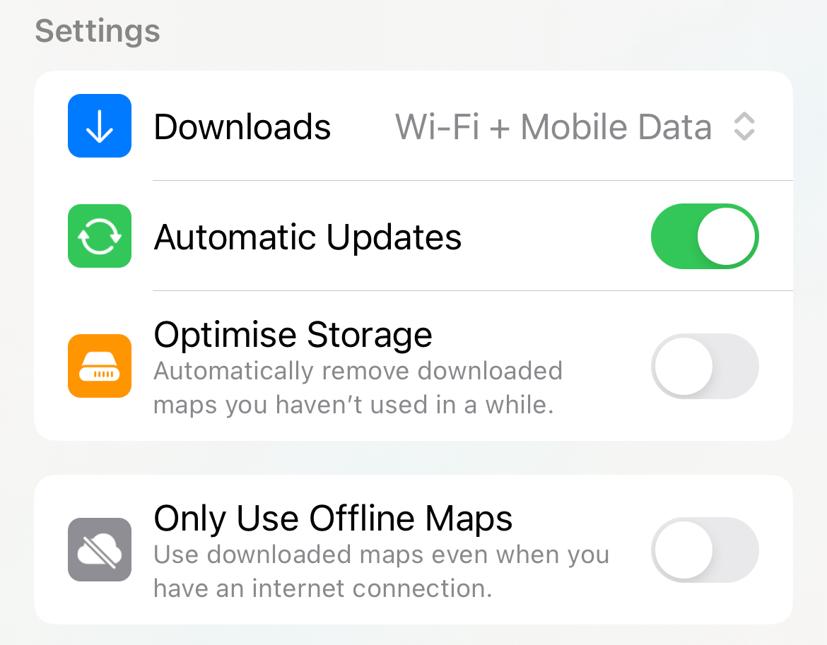 Preferences for maps you have saved offline