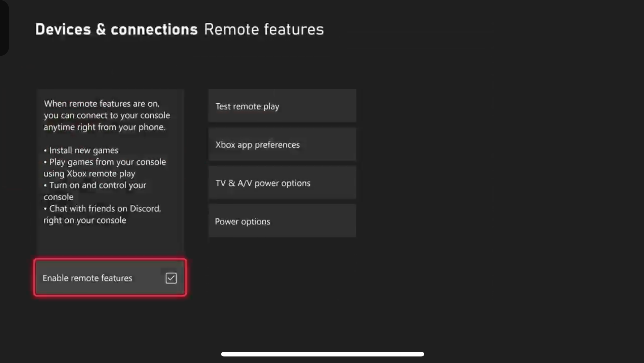 Enable remote features on your Xbox to use Discord