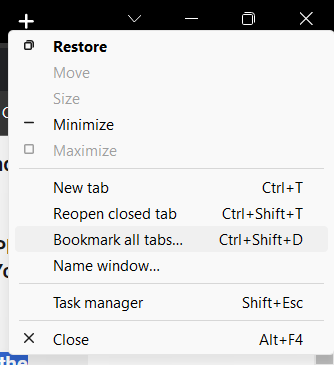 Bookmarking all tabs in Google Chrome.