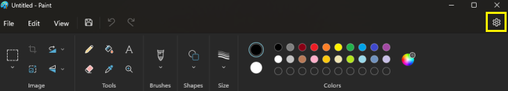 Screenshot of the gear icon for Paint's settings. 