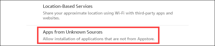 Select "Apps from Unknown Sources."