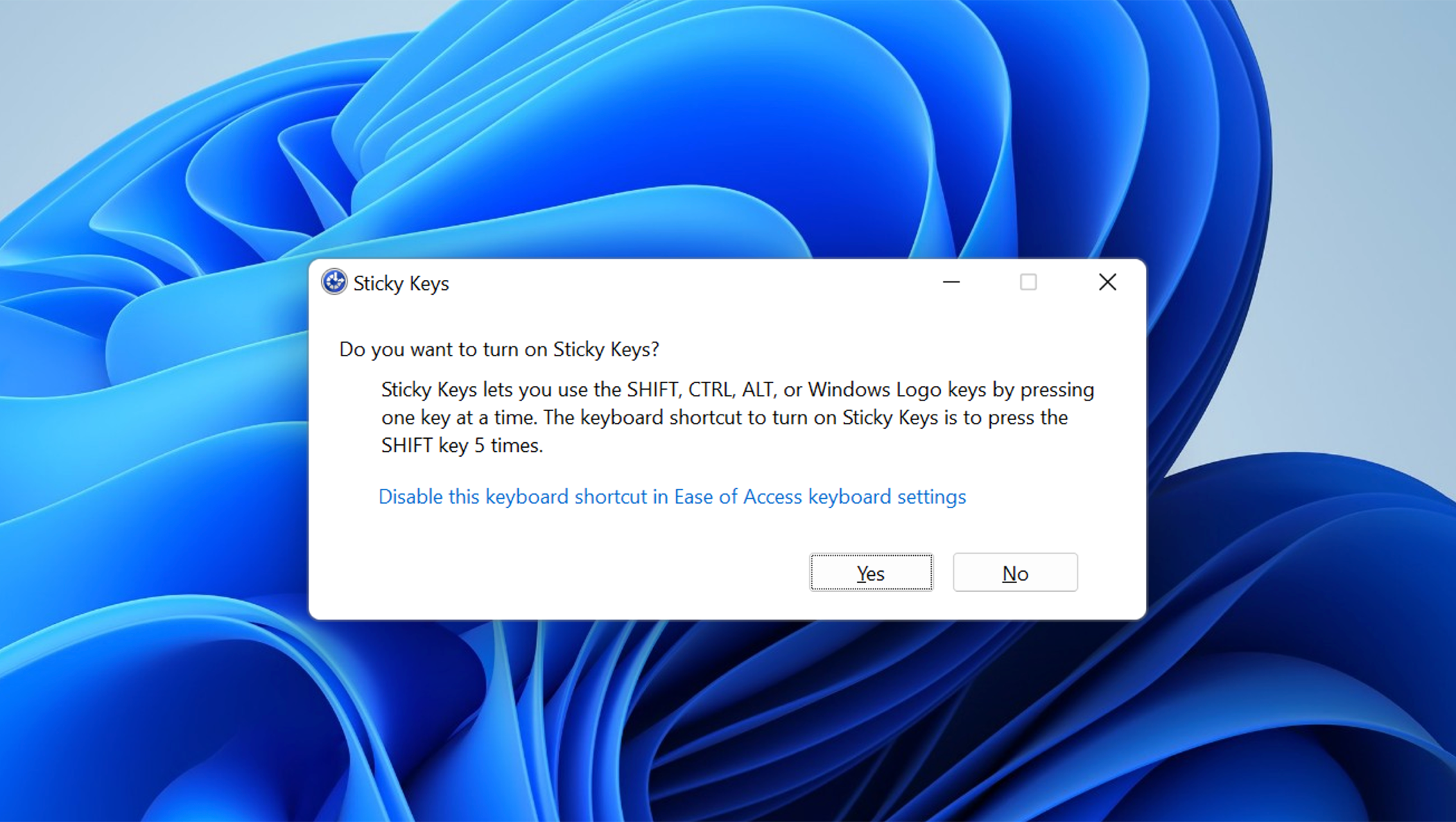 Windows 11 Sticky Keys pop-up