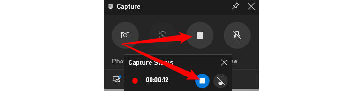 Click the stop recording button on either window to end the recording. 
