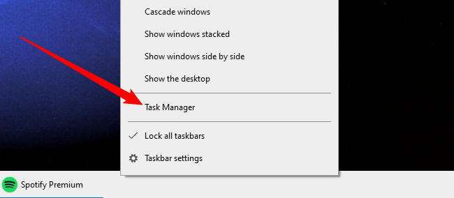 Right-click the taskbar, then select 