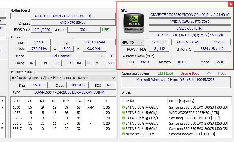 GPU information in HWiNFO summary window. 