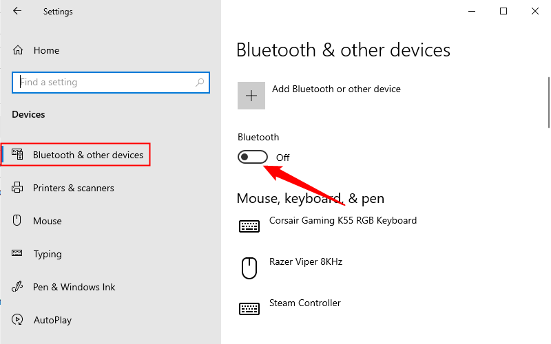 Click the toggle to enable Bluetooth. 