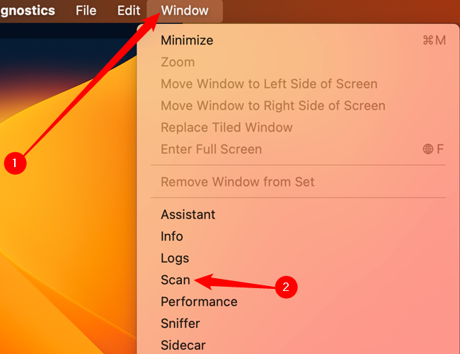 Click the "Window" dropdown in the top left corner, then select "Scan."