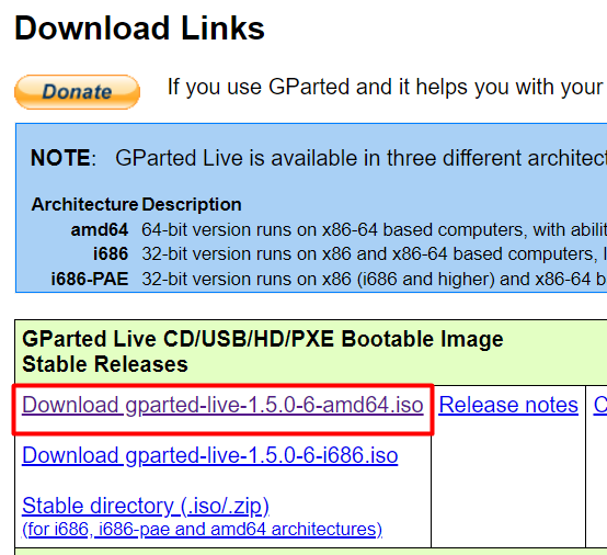 GParted ISO file download page