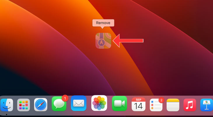 MacBook&rsquo;s desktop highlighting an app that&rsquo;s being removed from the Dock
