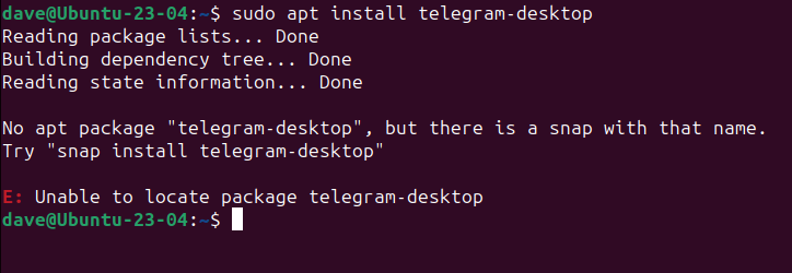 Failing to install the Telegram client using the apt command on Ubuntu Linux