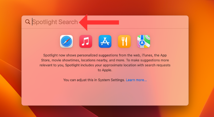 Spotlight Search with an arrow next to the text field