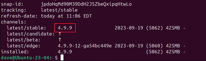 The version number of the Telegram desktop client in the installed Snap