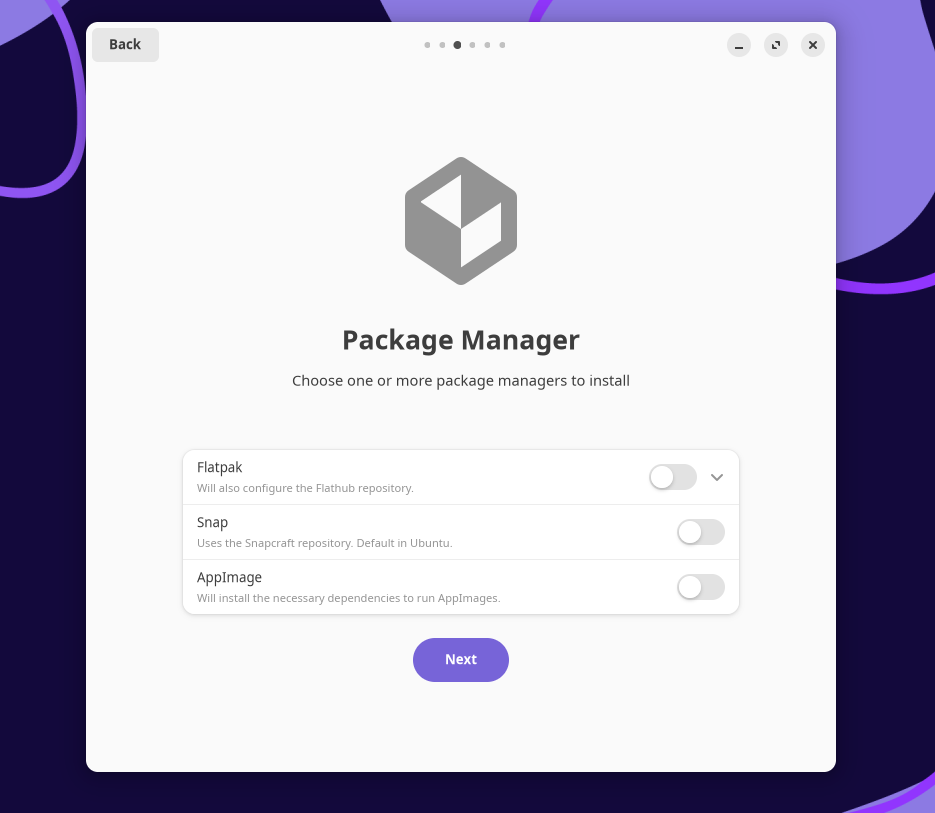 select your preferred package managers for rhino linux