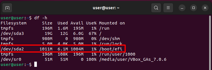 verify the boot partition using df command