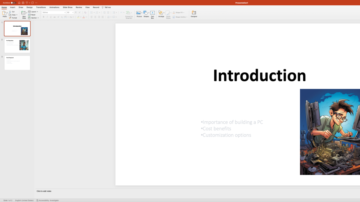 An Unformatted PowerPoint Presentation with text and pictures