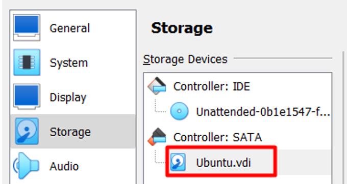 Select the Ubuntu VDI in GParted SATA settings