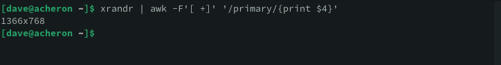 Using awk with xrandr to isolate the current screen resolution