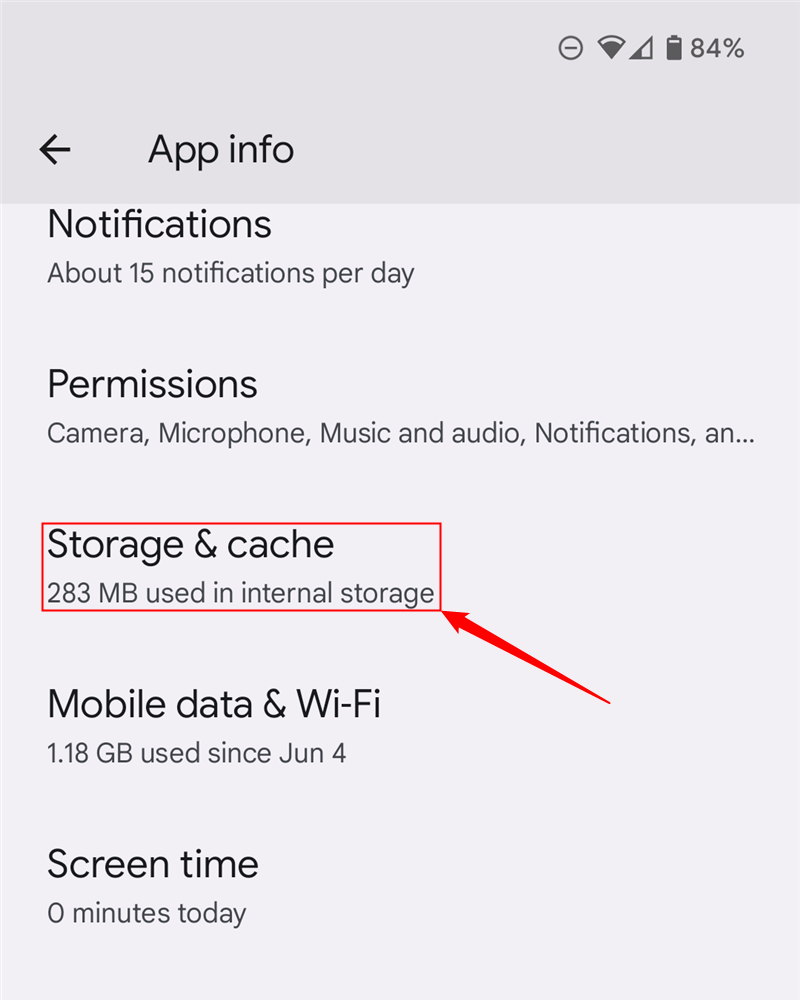 Tap "Storage and Cache" or equivalent. 