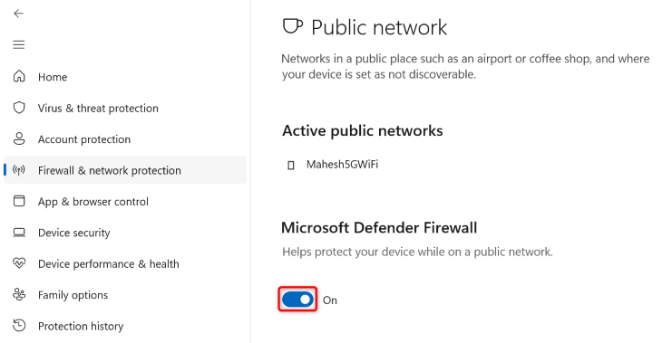 Turn off &ldquo;Microsoft Defender Firewall.&quot;