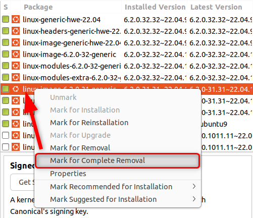Mart any old kernel for removal