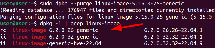 purge command to remove kernel permanetly