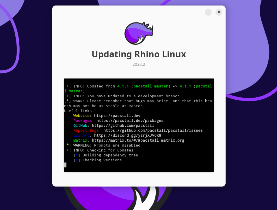 rhino linux is being upgraded