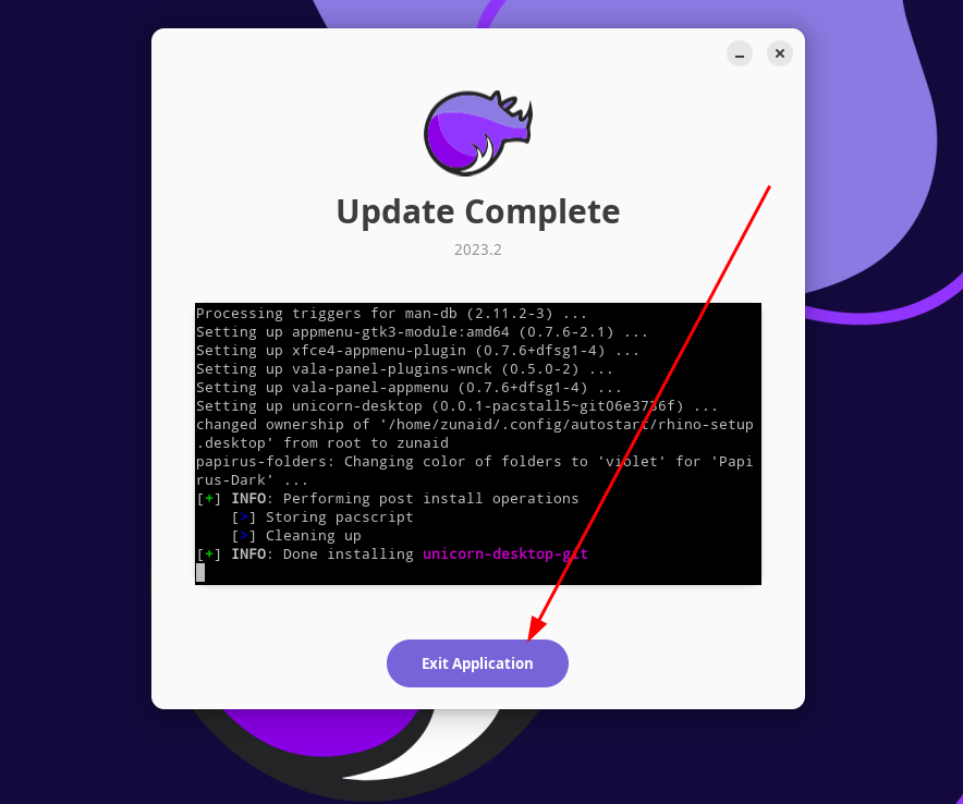 tap the purple exit application button to close the window