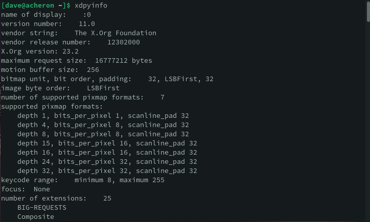 The default output from the xdpyinfo command