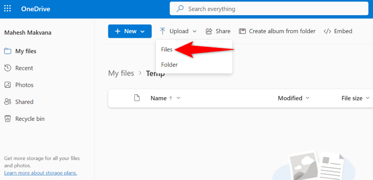 Select Upload &gt; Files.