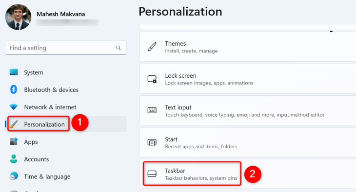 Navigate to Personalization &gt; Taskbar in Settings.