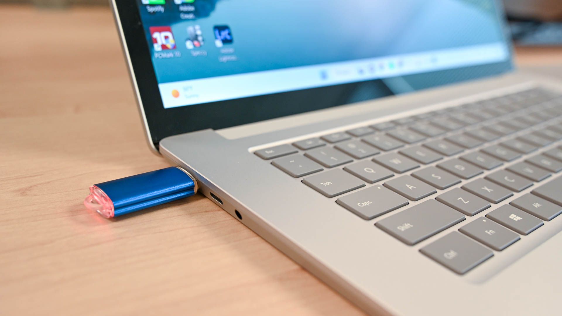 A USB Drive in a laptop. 