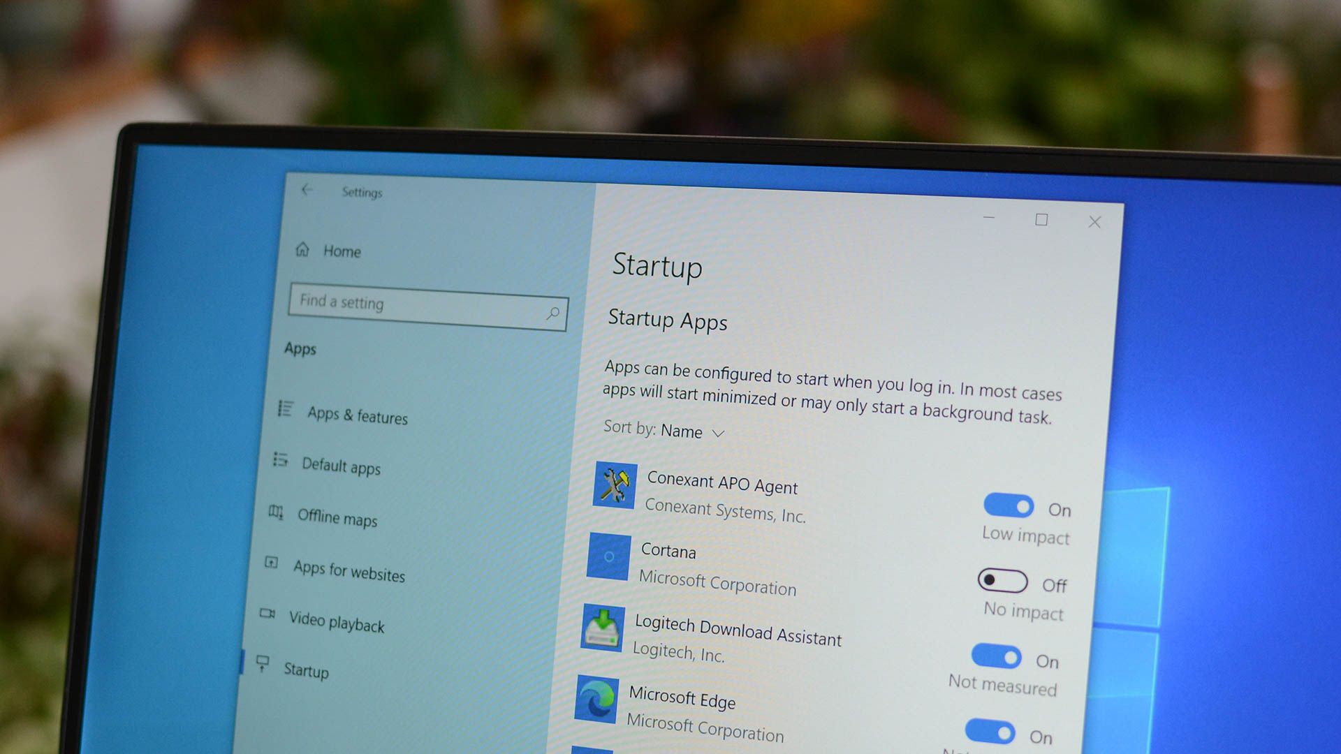 The Startup App screen in the Settings app on Windows 10. 