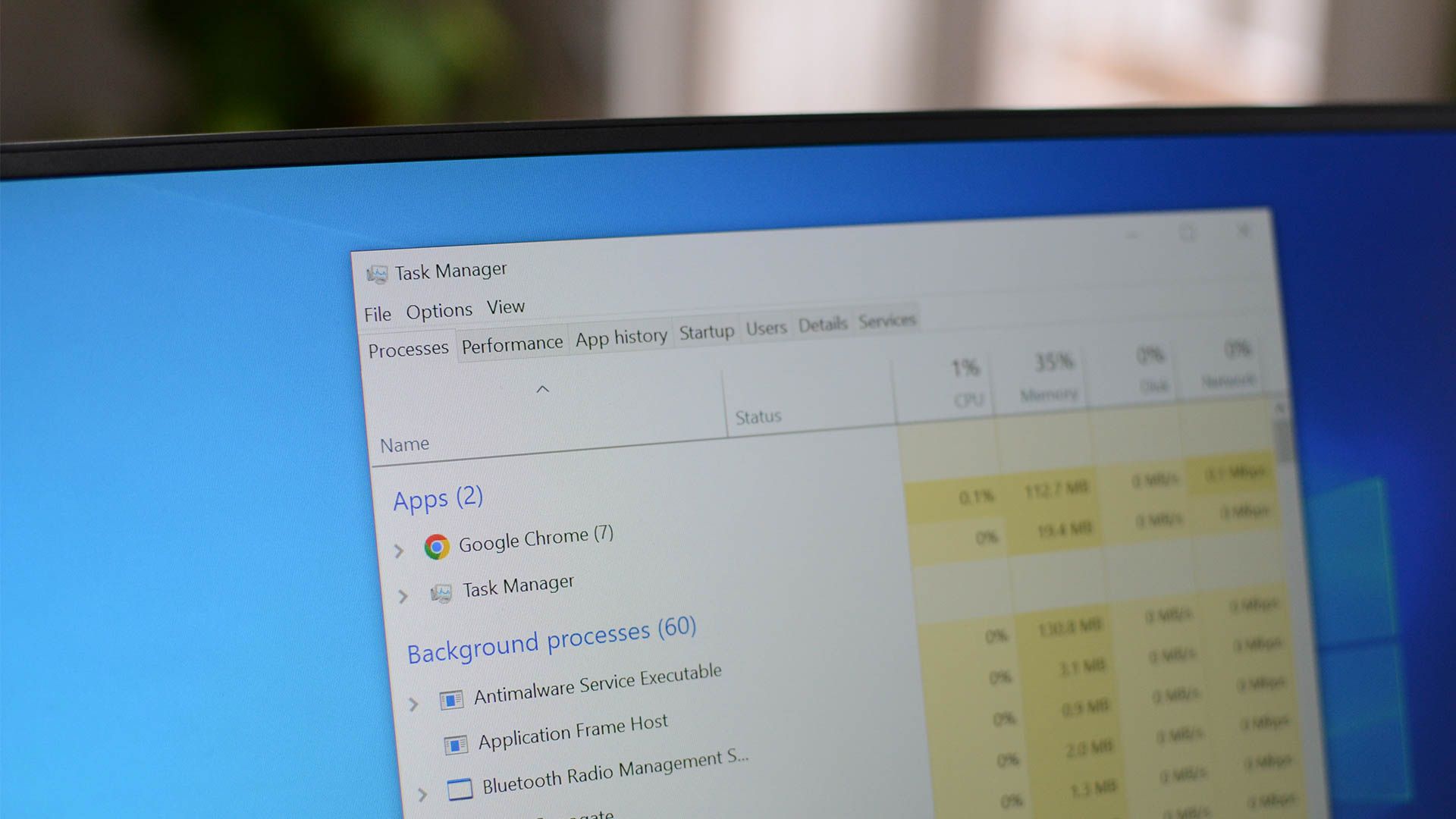 The Task Manager on Windows 10.