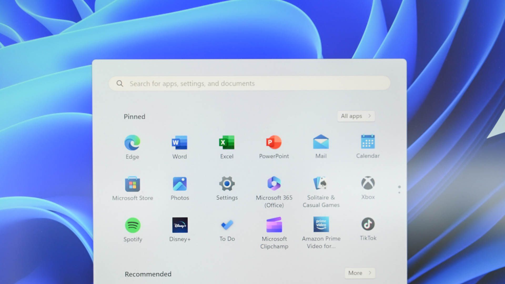 The Windows 11 Start Menu with a few apps that use XML based files, like Word and Excel.