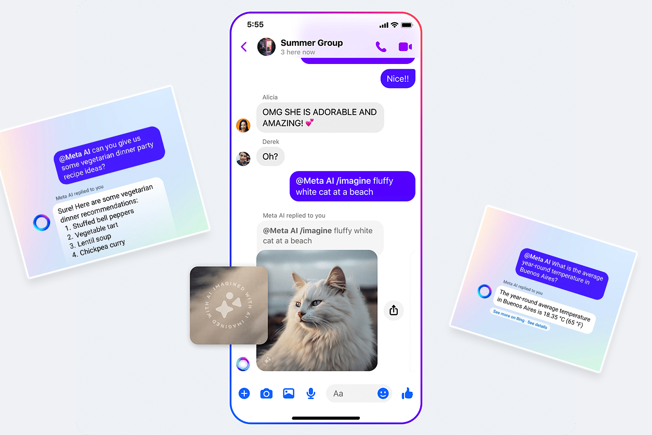 Using the Meta AI to generate images and ask questions in Facebook Messenger.
