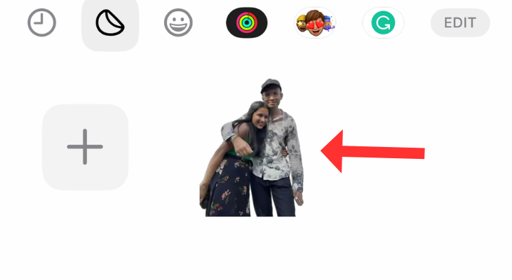 An arrow next to an Animated sticker in Apple Messages