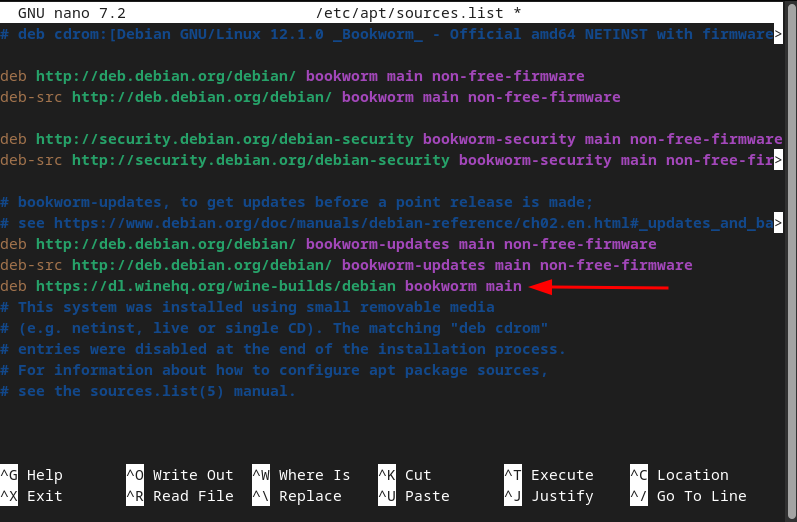 type in the apt line in the sources.list file