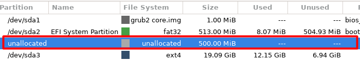 unallocated partition