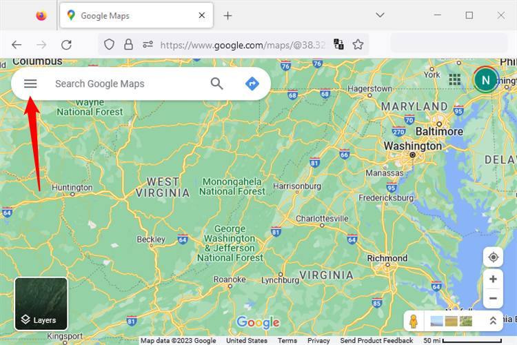 The Google Maps website. 