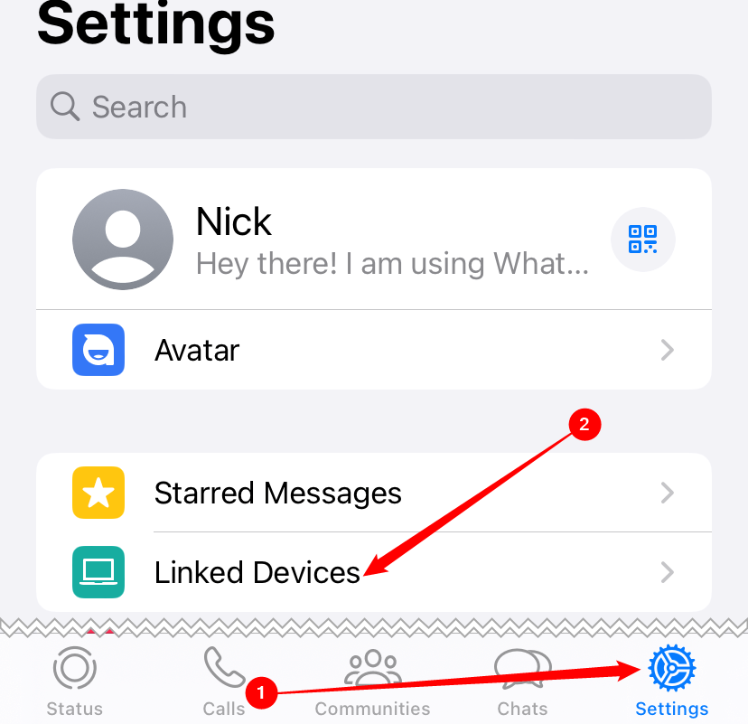 The "Settings" page on WhatsApp on iOS. 