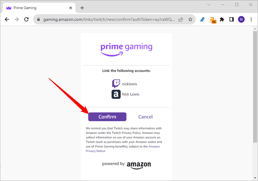 Click the "Confirm" button to finally link your accounts. 