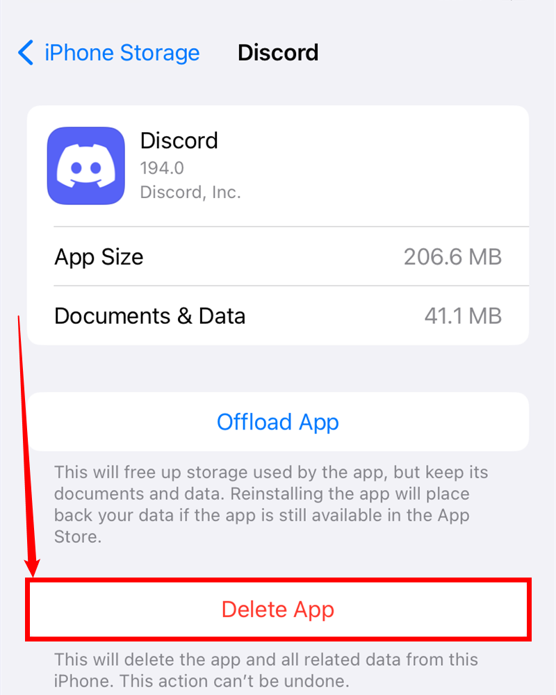Select "Delete App" to clear the cache. 