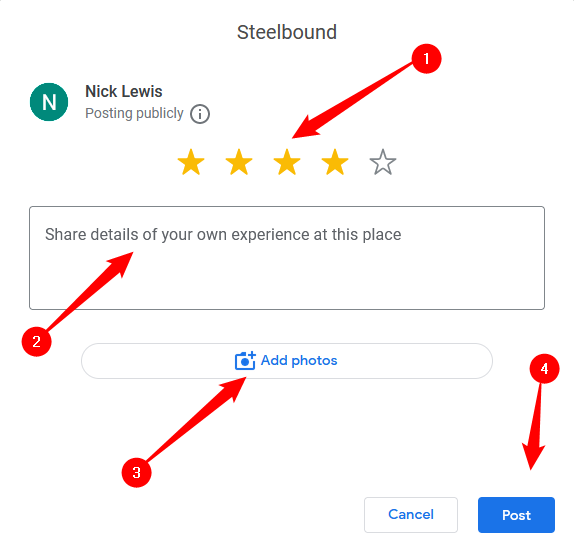 The Review form on Google Maps. 