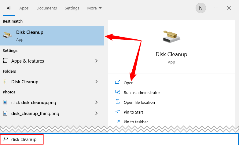 Search for "Disk Cleanup" in the Start Menu. 